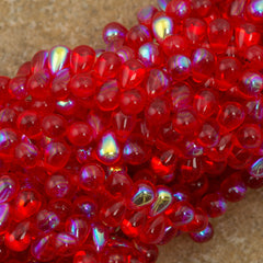 90 Czech 6x4mm Tear Drop Siam Ruby AB Beads (90080X)