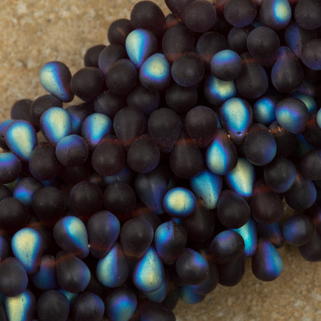 90 Czech 6x4mm Tear Drop Matte Ruby AB Beads (90100MX)