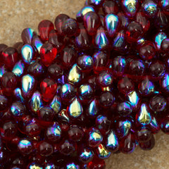 90 Czech 6x4mm Tear Drop Ruby AB Beads (90100X)