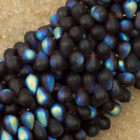 90 Czech 6x4mm Tear Drop Matte Garnet AB Beads (90110MX)