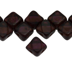 40 Czech Glass 6mm Two Hole Table Cut  Silky Beads Dark Amethyst Picasso (20080T)