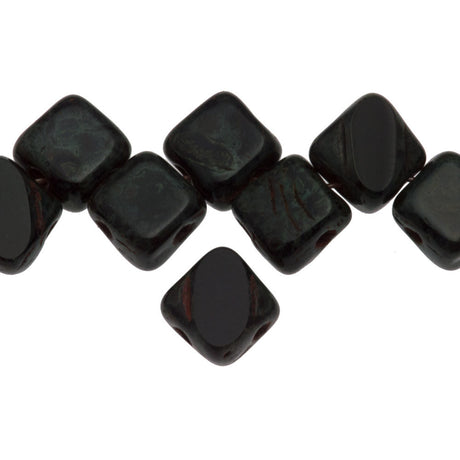 Czech Glass 6mm Two Hole Table Cut  Silky Beads Jet Picasso