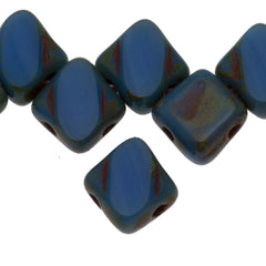 40 Czech Glass 6mm Two Hole Table Cut  Silky Beads Opaque Alabaster Blue Picasso (33100T)