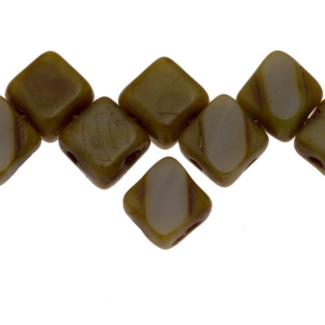 40 Czech Glass 6mm Two Hole Table Cut  Silky Beads Opaque Cloud Picasso (43010T)