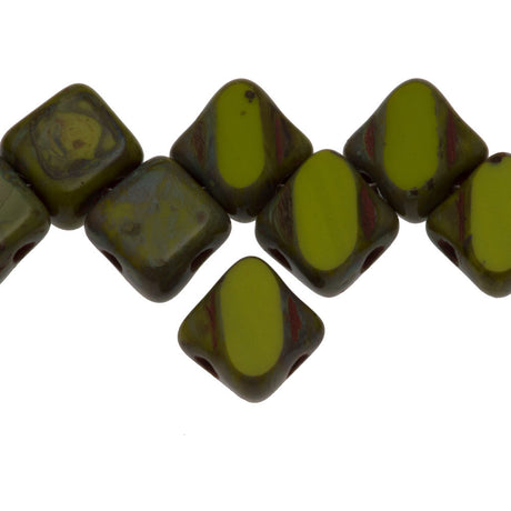 Czech Glass 6mm Two Hole Table Cut  Silky Beads Opaque Pear Picasso