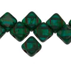 40 Czech Glass 6mm Two Hole Table Cut  Silky Beads Viridian Picasso (60230T)