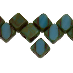 40 Czech Glass 6mm Two Hole Table Cut  Silky Beads Opaque Light Blue Picasso (63030T)