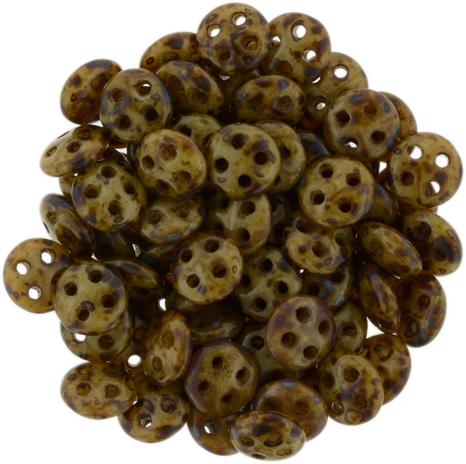 CzechMates 6mm Four Hole QuadraLentil French Beige Picasso Beads 15g (13070T)
