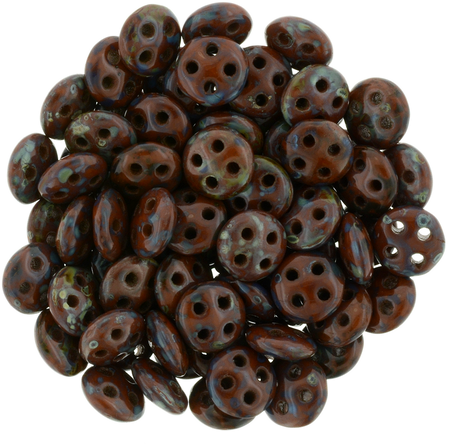 CzechMates 6mm Four Hole QuadraLentil Umber Picasso Beads 15g (13610T)