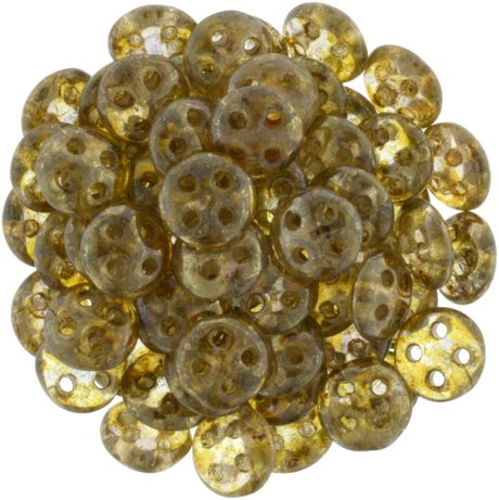 CzechMates 6mm Four Hole QuadraLentil Transparent Topaz Gold Luster Beads 15g (15695)