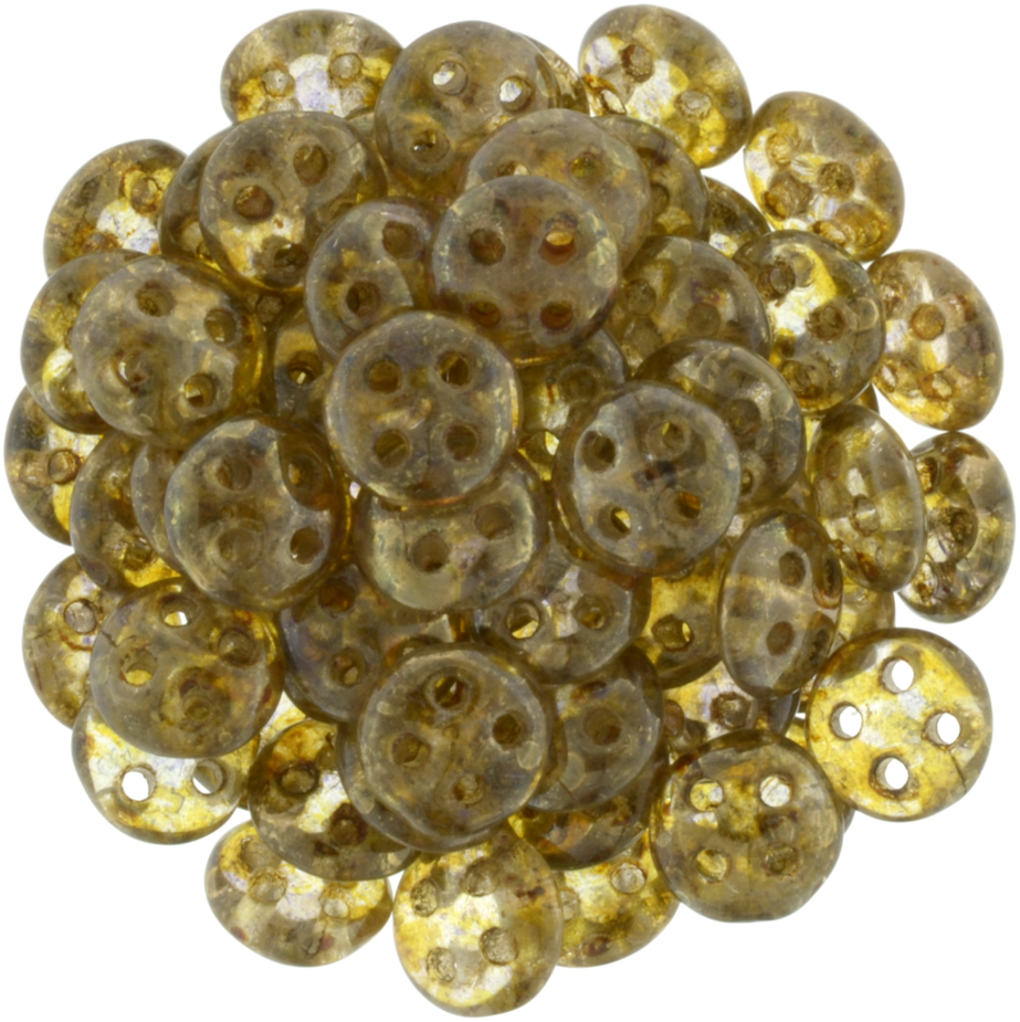 CzechMates 6mm Four Hole QuadraLentil Transparent Topaz Gold Luster Beads 15g (15695)