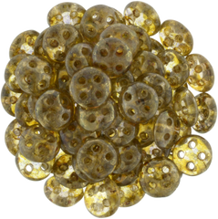 CzechMates 6mm Four Hole QuadraLentil Transparent Topaz Gold Luster Beads 15g (15695)