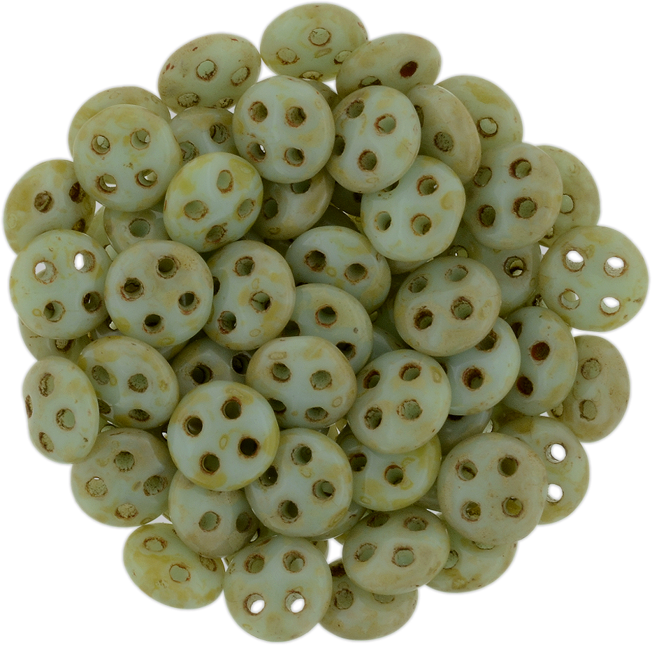 CzechMates 6mm Four Hole QuadraLentil Opaque Pale Turquoise Picasso Beads 15g (63100T)