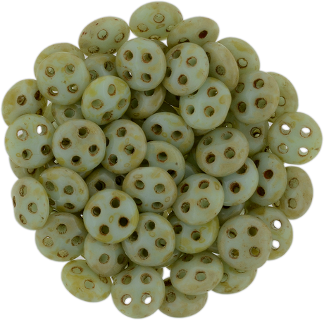 CzechMates 6mm Four Hole QuadraLentil Opaque Pale Turquoise Picasso Beads 15g (63100T)