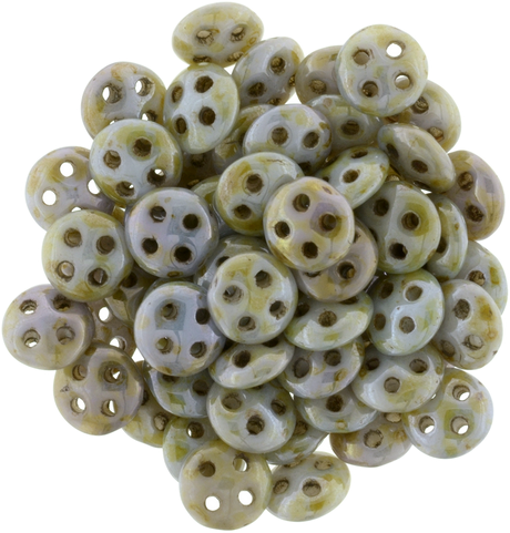 CzechMates 6mm Four Hole QuadraLentil Opaque Green Luster Beads 15g (65431P)