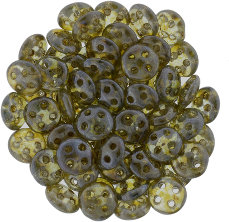 CzechMates 6mm Four Hole QuadraLentil Transparent Green Luster Beads 15g (65431)