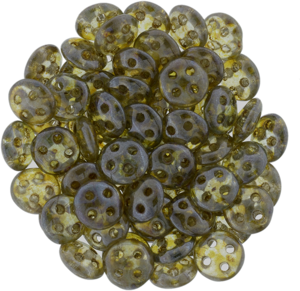 CzechMates 6mm Four Hole QuadraLentil Transparent Green Luster Beads 15g (65431)