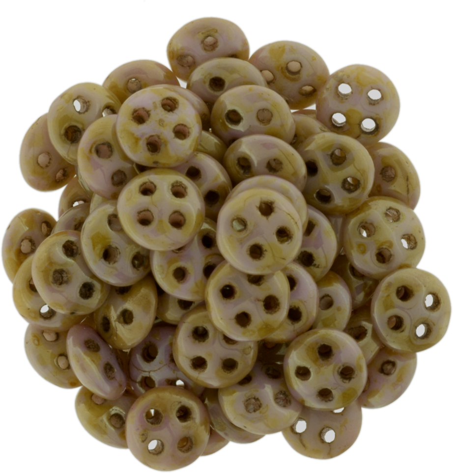 CzechMates 6mm Four Hole QuadraLentil Opaque Rose Gold Topaz Luster Beads 15g (65491P)