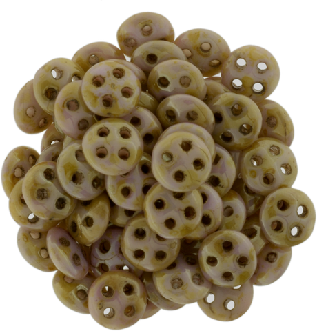 CzechMates 6mm Four Hole QuadraLentil Opaque Rose Gold Topaz Luster Beads 15g (65491P)