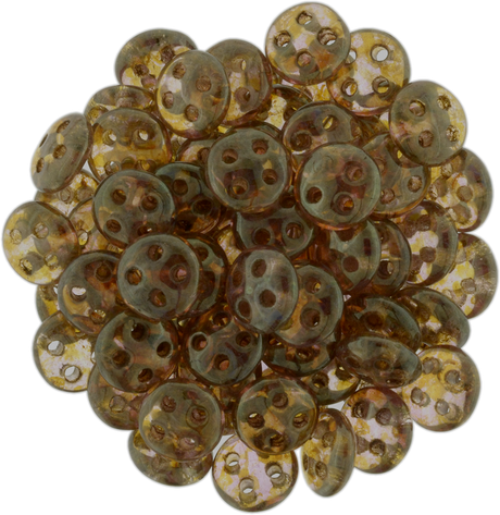 CzechMates 6mm Four Hole QuadraLentil Luster Rose Gold Topaz Beads 15g (65491)