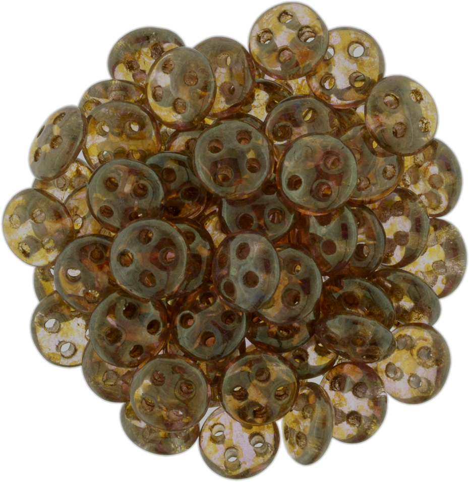 CzechMates 6mm Four Hole QuadraLentil Luster Rose Gold Topaz Beads 15g (65491)