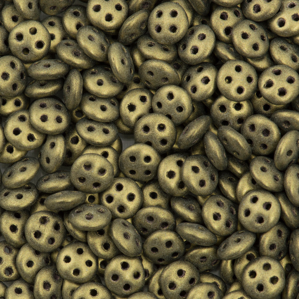 CzechMates 6mm Four Hole QuadraLentil Metallic Suede Gold Beads 15g (79080)