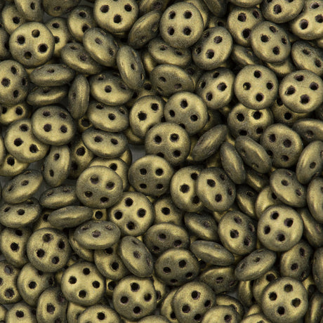 CzechMates 6mm Four Hole QuadraLentil Metallic Suede Gold Beads 15g (79080)
