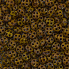 CzechMates 6mm Four Hole QuadraLentil Sunflower Yellow Picasso Beads 15g (93110T)