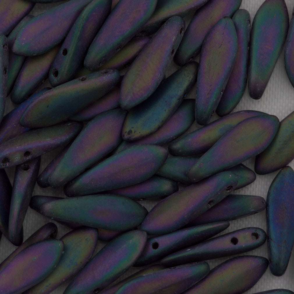 50 CzechMates 5x16mm Two Hole Dagger Matte Purple Iris Beads (21195)