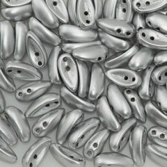 100 Preciosa Two Hole Chilli Beads Opaque Bright Silver (01700)