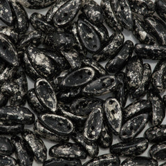 100 Preciosa Two Hole Chilli Beads Opaque Black Silver Stone Luster (23980STL)