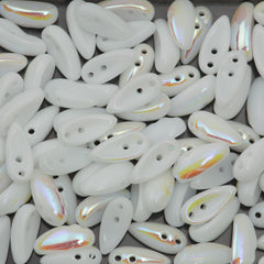 100 Preciosa Two Hole Chilli Beads Alabaster AB (28701)