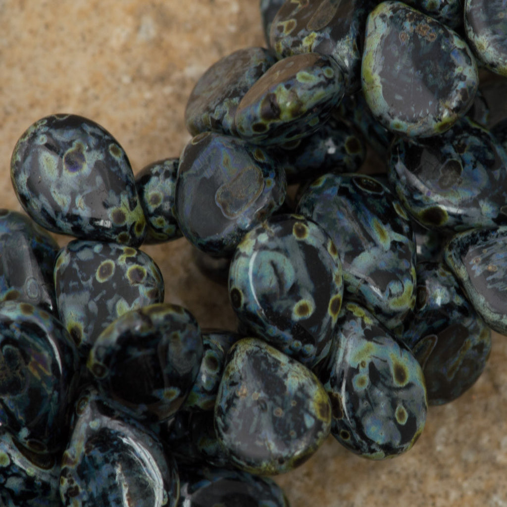 65 Preciosa Pip Opaque Black Travertin Beads (23980TV)