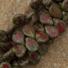 65 Preciosa Pip Opaque Coral Red Travertin Beads (93180TV)
