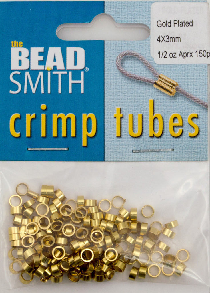 BeadSmith .5 Ounce Gold Plated 4x3mm Crimp Tube Beads