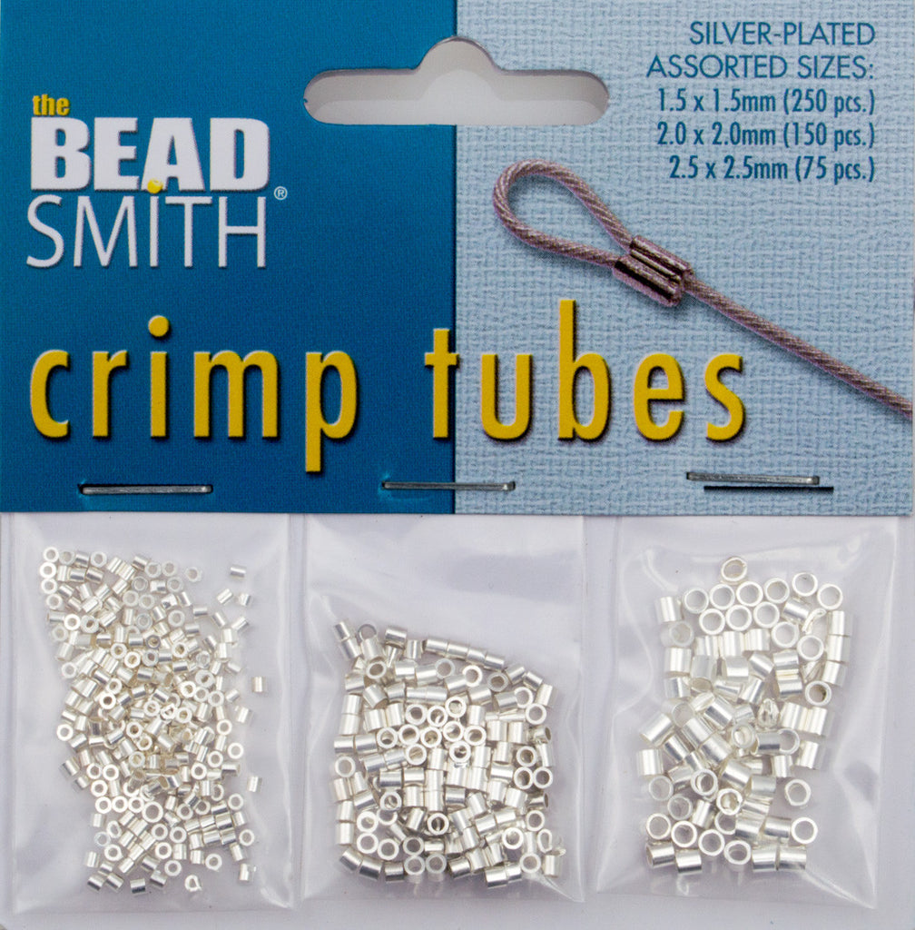 BeadSmith Assorted Size Silver Plated Pack Crimp Tube Beads