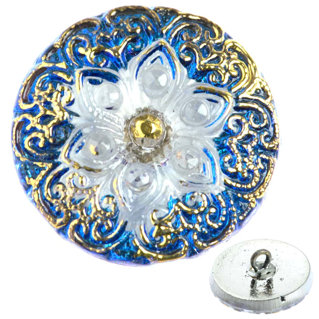 Czech 19mm Blue Arabic Star Glass Button