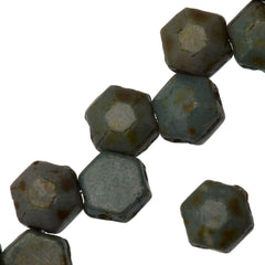 30 Czech 2 Hole Opaque Green Luster Honeycomb Jewel Beads 6mm (65431P)