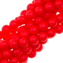 100 TRUE CRYSTAL 6mm Round Neon Red Pearl Beads