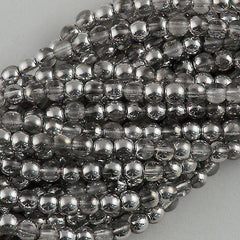 200 Czech 4mm Pressed Glass Round Beads Half Coat Silver (27001)