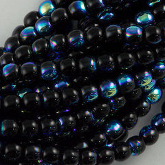 200 Czech 3mm Pressed Glass Round Beads Jet AB (23980X)