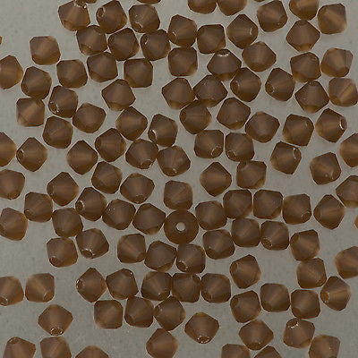 144 Preciosa Crystal 4mm Bicone Bead Smoked Topaz Matte (10220M)