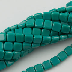 50 CzechMates 6mm Two Hole Tile Beads Dark Turquoise (63150)