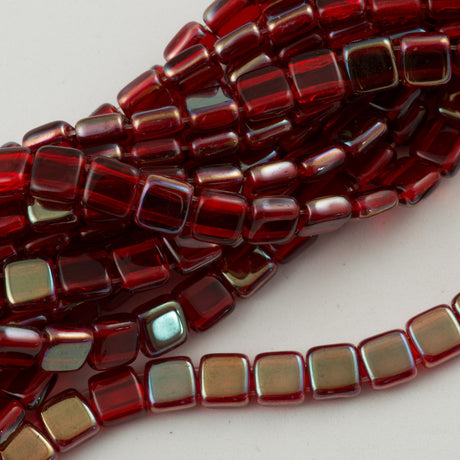 50 CzechMates 6mm Two Hole Tile Beads Siam Ruby Celsian (90080Z)