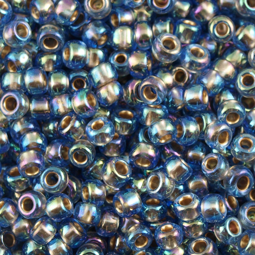 Toho Round Seed Beads 6/0 Inside Color Lined Gold Blue AB 2.5-inch tube (997)