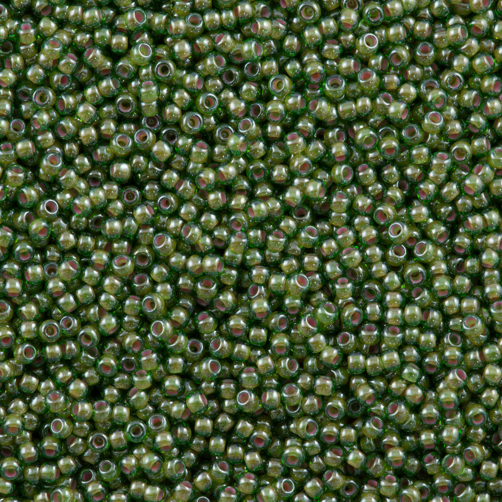 50g Toho Round Seed Bead 11/0 Pink Lined Olive Luster (1046)