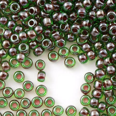 50g Toho Round Seed Beads 11/0 Inside Color Lined Maroon Green (250)