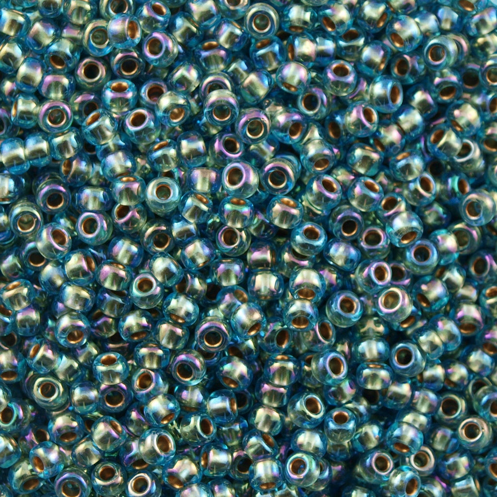 Toho Round Seed Beads 6/0 Inside Color Lined Gold Aqua AB 2.5-inch tube (995)