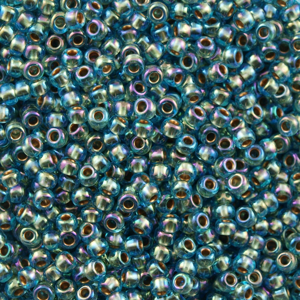 50g Toho Round Seed Beads 6/0 Inside Color Lined Gold Aqua AB (995)