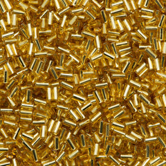 25g Toho 3mm Bugle Bead Silver Lined Medium Gold (22B)